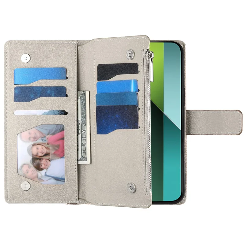 Cover a portafoglio con cerniera per Xiaomi Redmi Note 13 4G - Colore bicolore con laccetto, in pelle blu lago