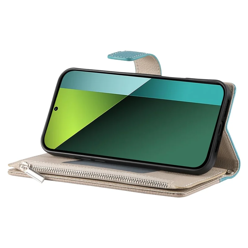 Cover a portafoglio con cerniera per Xiaomi Redmi Note 13 4G - Colore bicolore con laccetto, in pelle blu lago