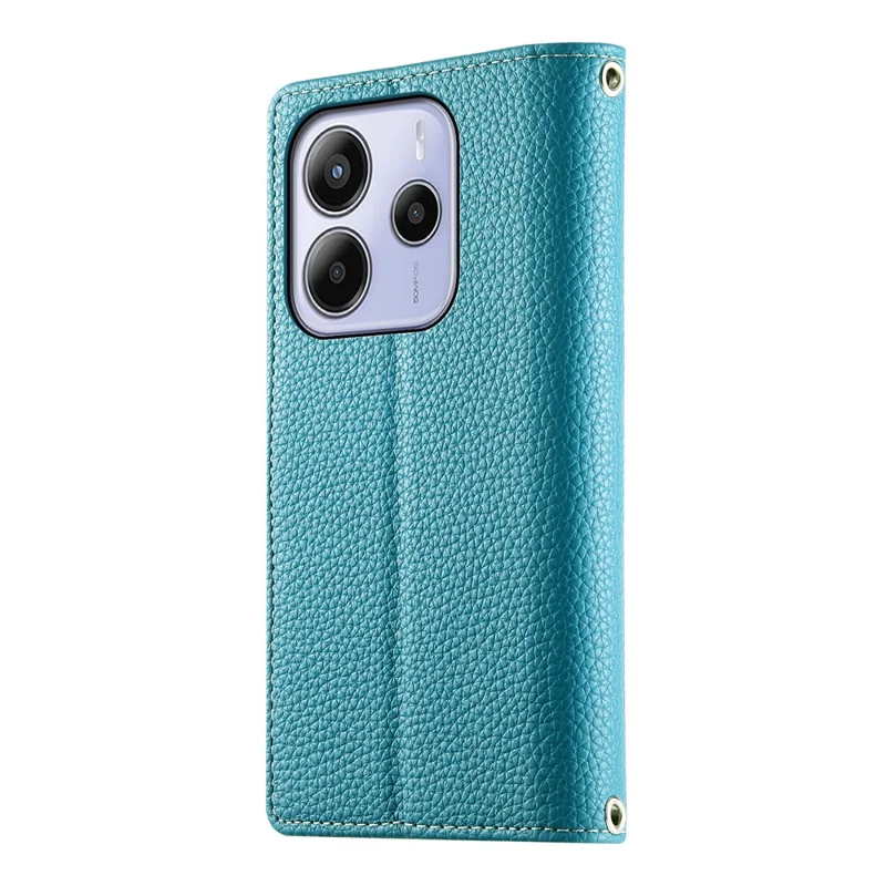 Funda tipo cartera con cremallera para Xiaomi Redmi Note 14 5G - Combinación de colores y cuero con correas, color azul lago