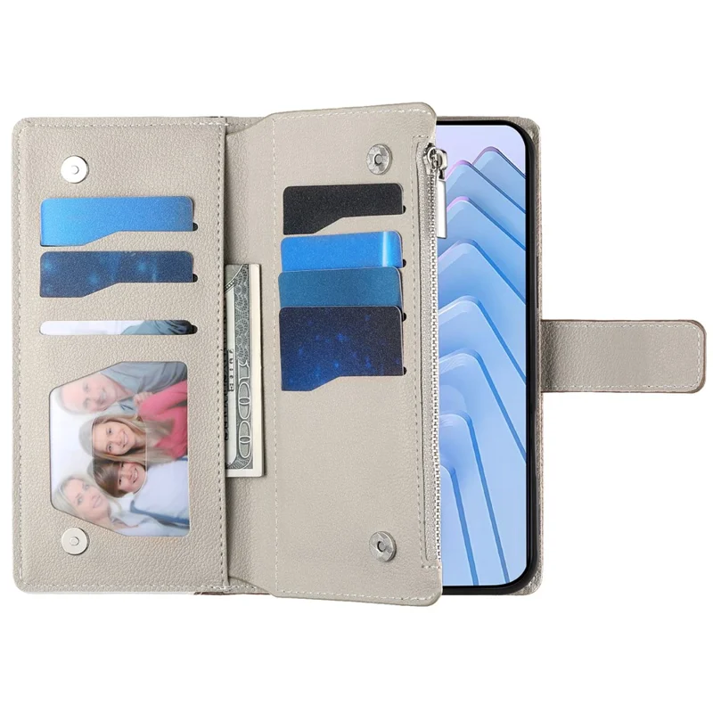 Cover a portafoglio con cerniera per Xiaomi Redmi Note 14 Pro 5G - Design a contrasto, colore blu lago, con cinghiette