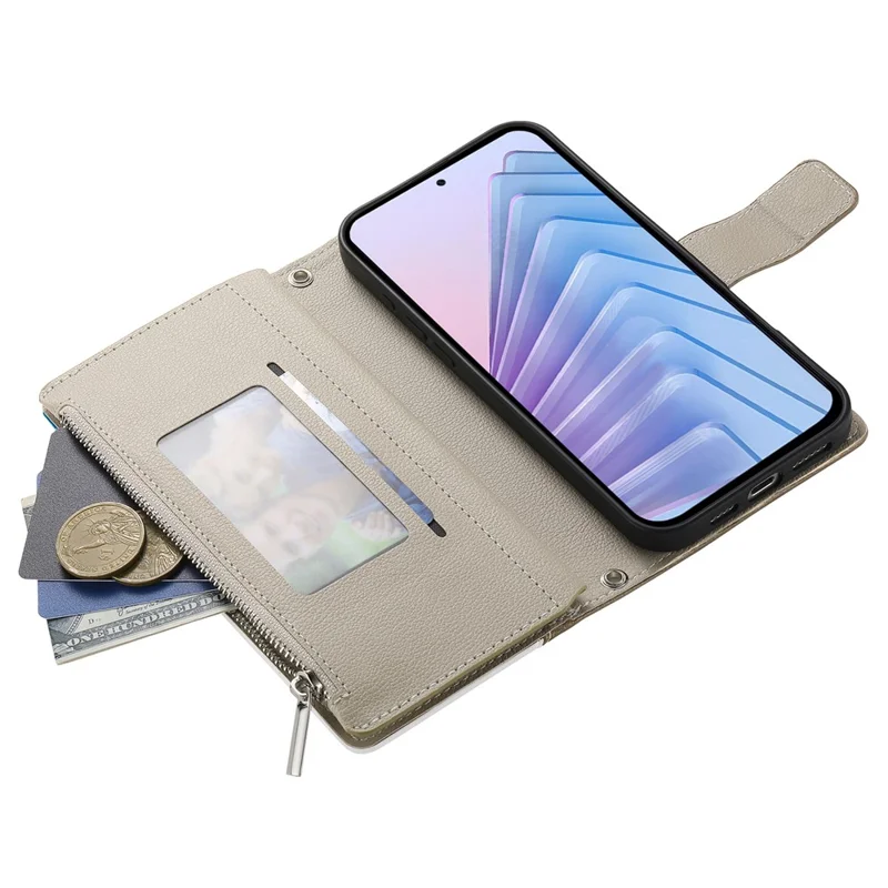 Cover a portafoglio con cerniera per Xiaomi Redmi Note 14 Pro 5G - Design a contrasto, colore blu lago, con cinghiette