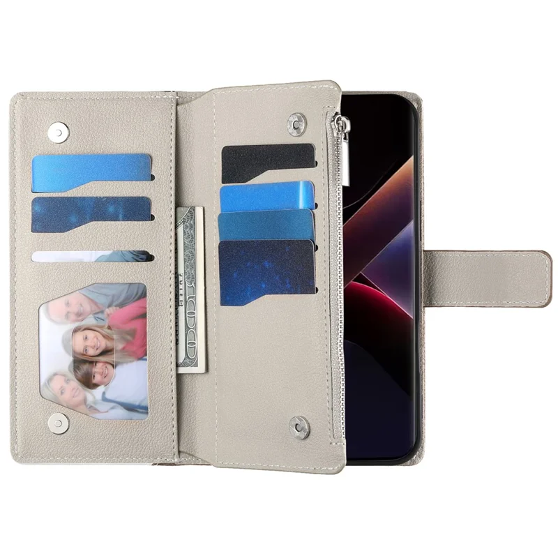 For Xiaomi 14T Pro Case Zipper Wallet Color Splicing Leather Flip Phone Cover with Straps - Lake Blue