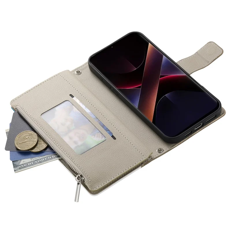 For Xiaomi 14T Pro Case Zipper Wallet Color Splicing Leather Flip Phone Cover with Straps - Lake Blue