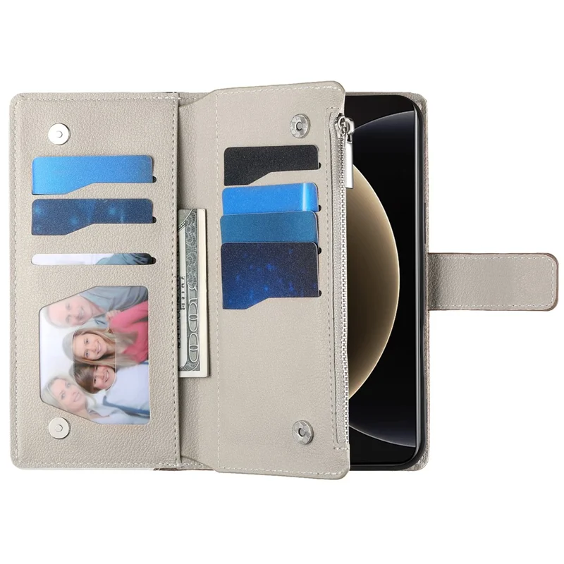 Cover a portafoglio con cerniera per Xiaomi 15 Pro - Colore a contrasto in pelle con laccetti - Blu lago