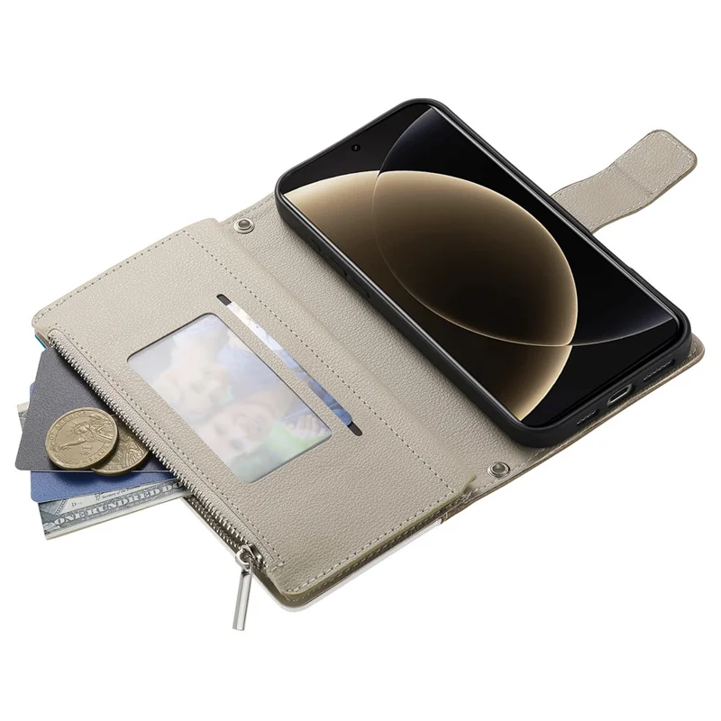 Cover a portafoglio con cerniera per Xiaomi 15 Pro - Colore a contrasto in pelle con laccetti - Blu lago