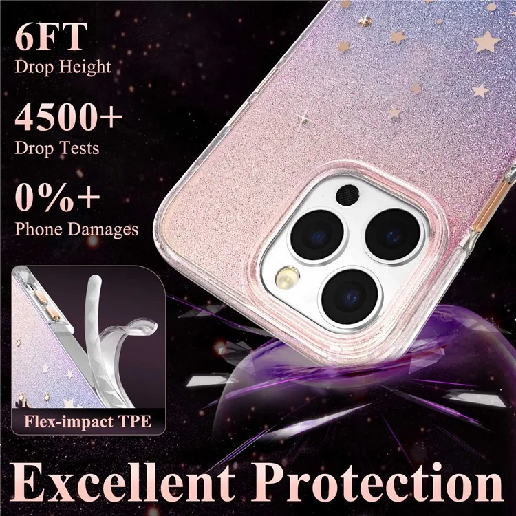 KINGXBAR Sparkle Glitters Protective Case for iPhone 14 Pro Max Shockproof Anti-Drop Cover Hard PC+PET IMD Anti-Yellow Phone Shell with Rhinestone Decoration - Pink Heart
