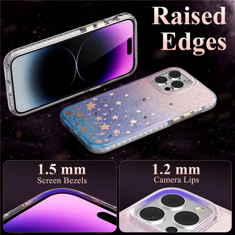 KINGXBAR Sparkle Glitters Protective Case for iPhone 14 Pro Max Shockproof Anti-Drop Cover Hard PC+PET IMD Anti-Yellow Phone Shell with Rhinestone Decoration - Pink Heart