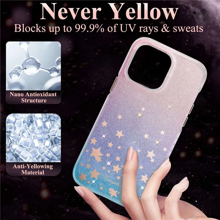 KINGXBAR Sparkle Glitters Protective Case for iPhone 14 Pro Max Shockproof Anti-Drop Cover Hard PC+PET IMD Anti-Yellow Phone Shell with Rhinestone Decoration - Pink Heart