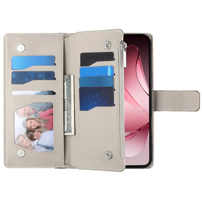 Pour Oppo Reno13 Pro 5G Étui Portefeuille à Fermeture Éclair Bicolore en Cuir avec Lanières - Bleu Lac