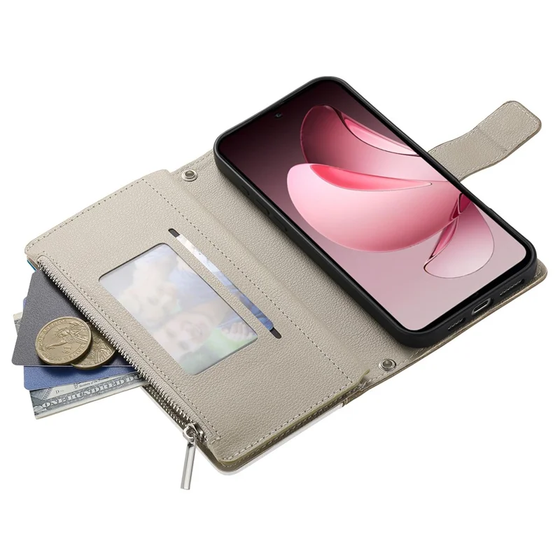 Cover a portafoglio con cerniera per Oppo Reno13 5G (Globale) - Colore bicolore in pelle con laccetti - Blu lago