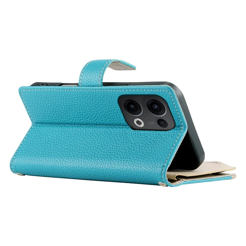 Cover a portafoglio con cerniera per Oppo Reno13 5G (Globale) - Colore bicolore in pelle con laccetti - Blu lago