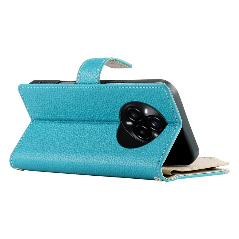 For Realme 14 Pro+ 5G Case Zipper Wallet Color Splicing Leather Flip Phone Cover with Straps - Lake Blue