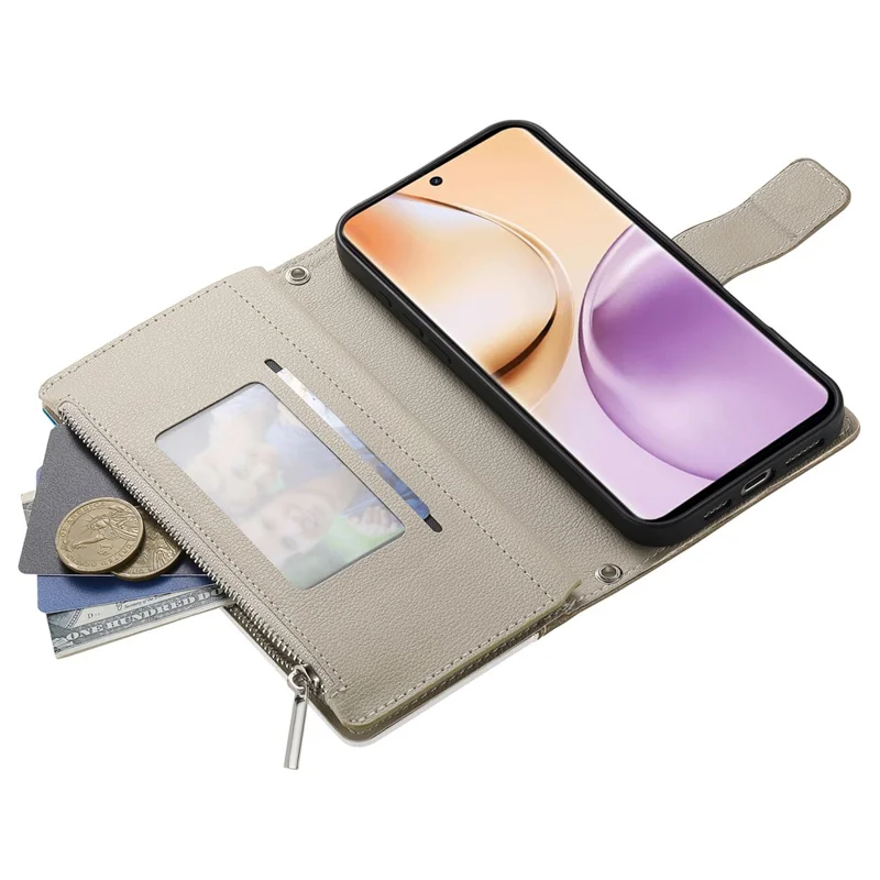 For Realme 14 Pro 5G Case Zipper Wallet Color Splicing Leather Flip Phone Cover with Straps - Lake Blue