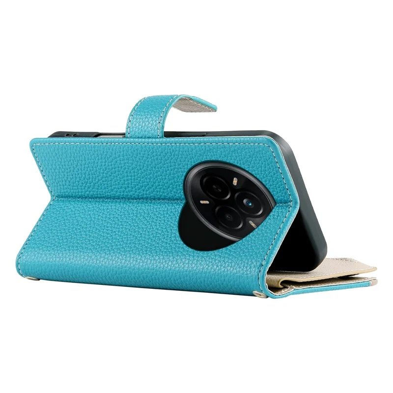 For Realme 14 Pro 5G Case Zipper Wallet Color Splicing Leather Flip Phone Cover with Straps - Lake Blue