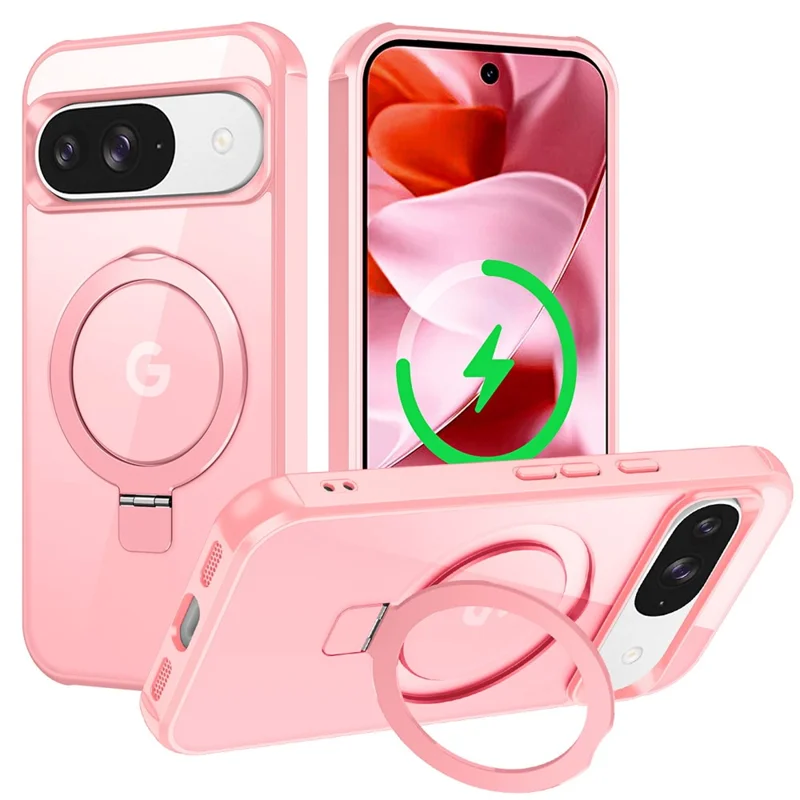 Phone Case For Google Pixel 10 Pro  /  10  /  9 Pro  /  9 Compatible with MagSafe Ring Holder Kickstand TPU + PC Cover - Pink