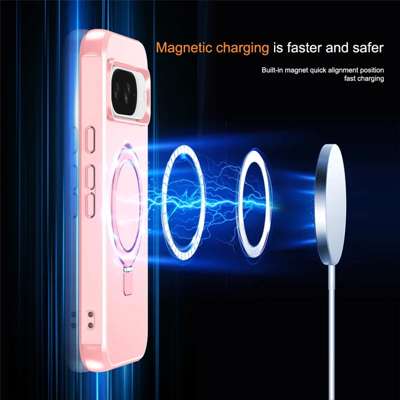 Phone Case For Google Pixel 10 Pro  /  10  /  9 Pro  /  9 Compatible with MagSafe Ring Holder Kickstand TPU + PC Cover - Pink