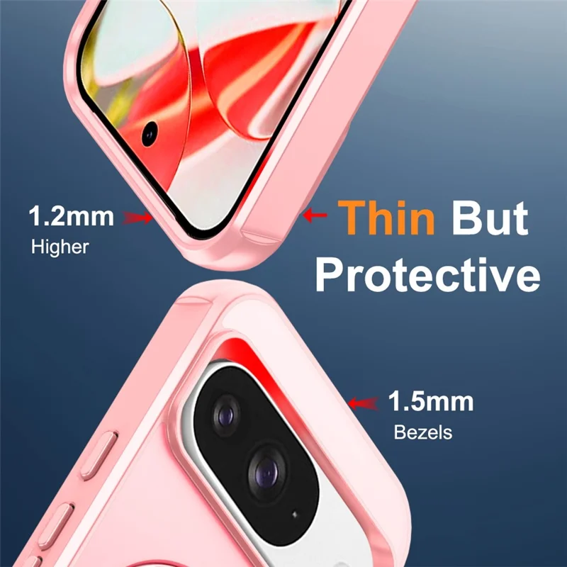 Phone Case For Google Pixel 10 Pro  /  10  /  9 Pro  /  9 Compatible with MagSafe Ring Holder Kickstand TPU + PC Cover - Pink