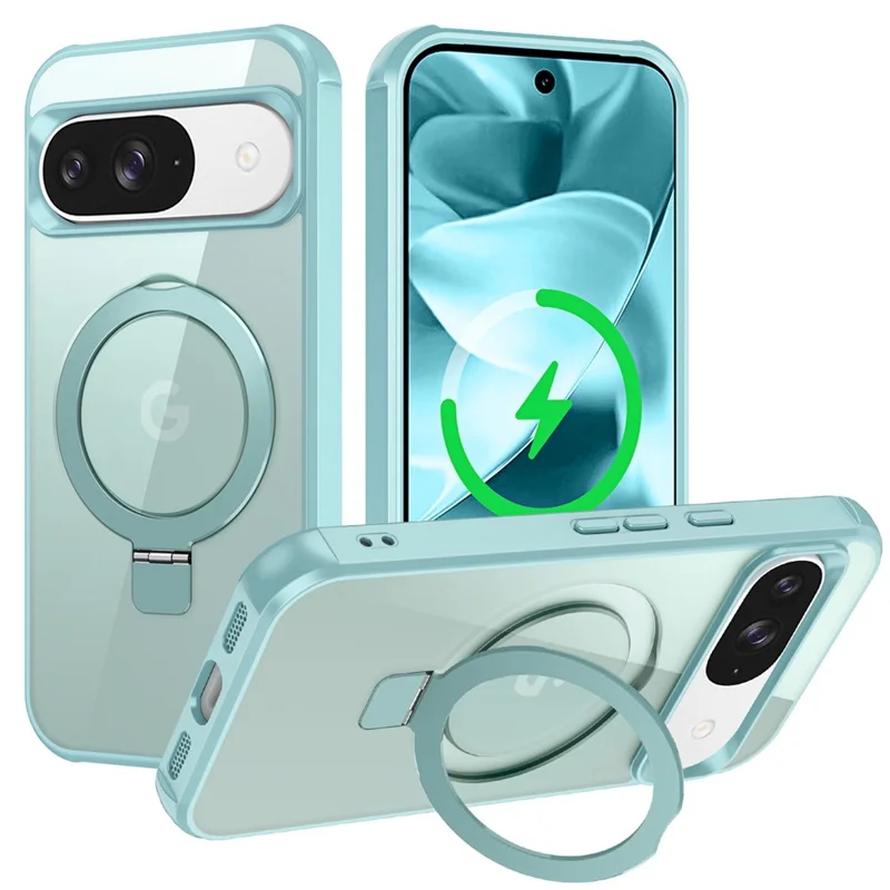 Phone Case For Google Pixel 10 Pro  /  10  /  9 Pro  /  9 Magnetic Case Ring Holder Kickstand TPU + PC Cover - Lake Blue