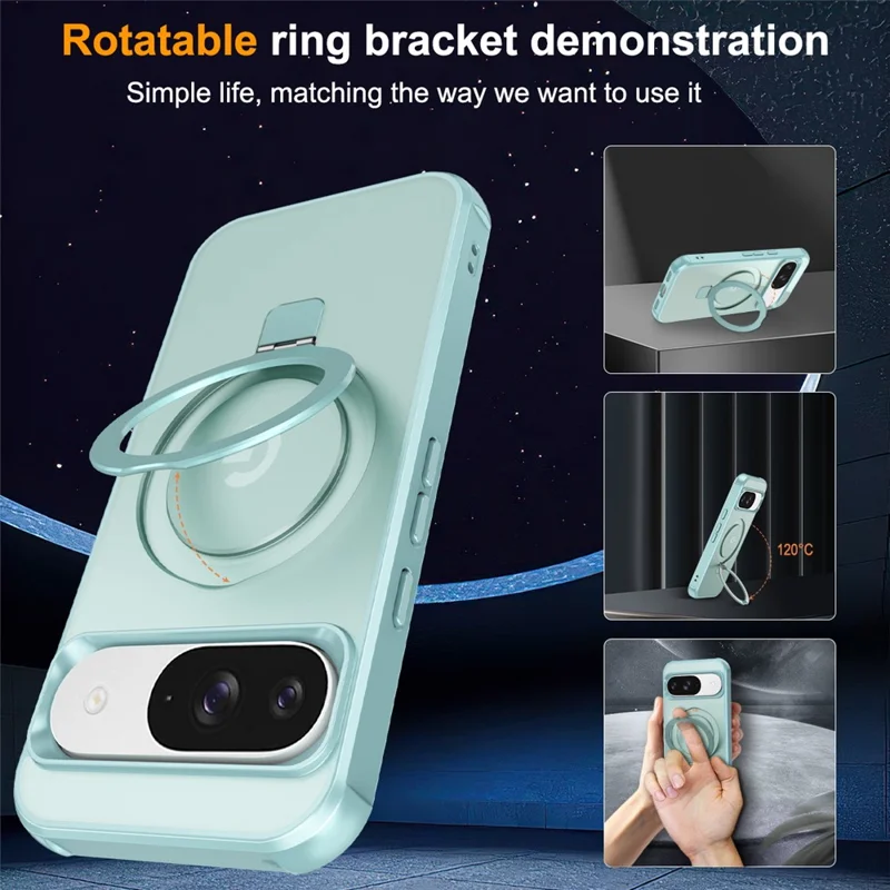Phone Case For Google Pixel 10 Pro  /  10  /  9 Pro  /  9 Magnetic Case Ring Holder Kickstand TPU + PC Cover - Lake Blue