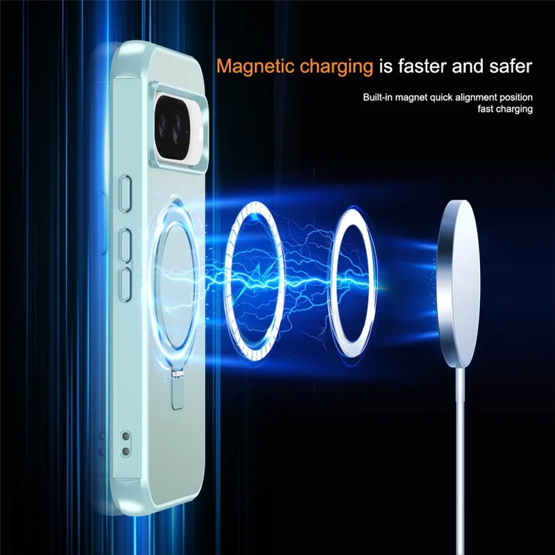 Phone Case For Google Pixel 10 Pro  /  10  /  9 Pro  /  9 Magnetic Case Ring Holder Kickstand TPU + PC Cover - Lake Blue