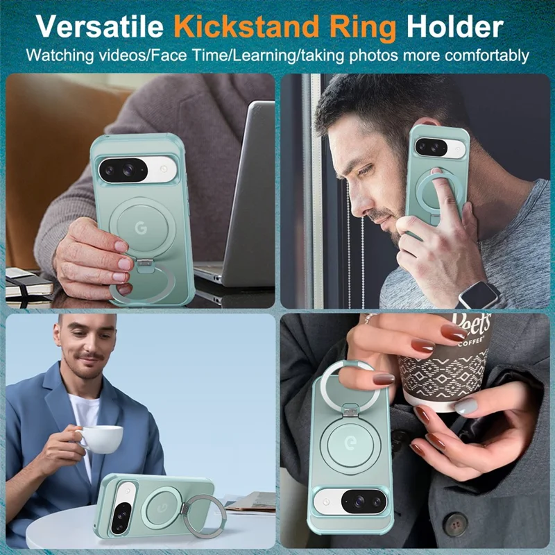 Phone Case For Google Pixel 10 Pro  /  10  /  9 Pro  /  9 Magnetic Case Ring Holder Kickstand TPU + PC Cover - Lake Blue