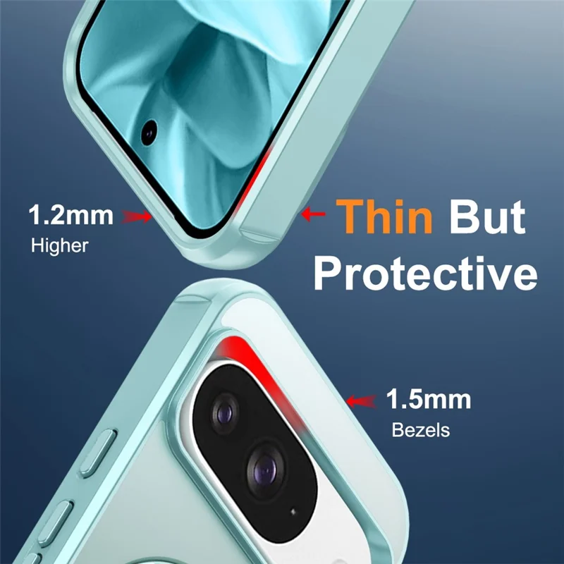 Phone Case For Google Pixel 10 Pro  /  10  /  9 Pro  /  9 Magnetic Case Ring Holder Kickstand TPU + PC Cover - Lake Blue