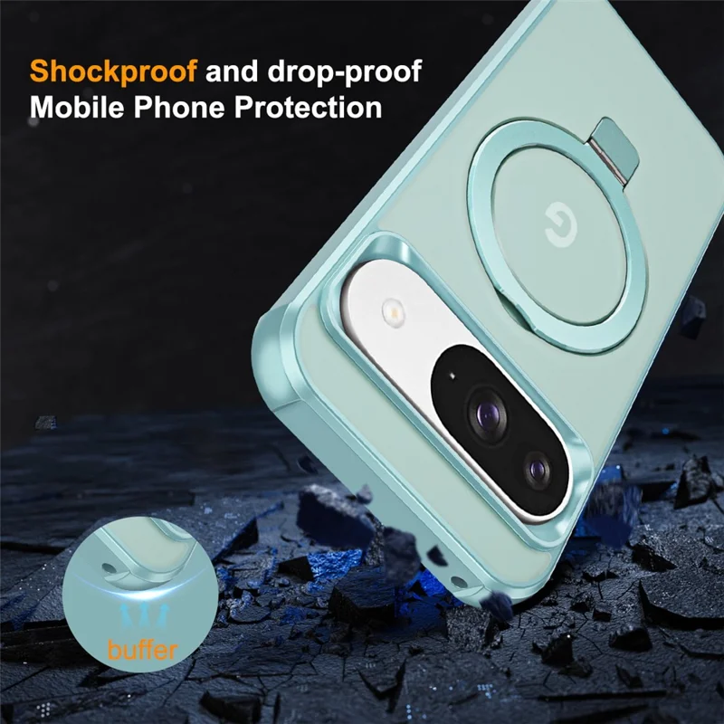 Phone Case For Google Pixel 10 Pro  /  10  /  9 Pro  /  9 Magnetic Case Ring Holder Kickstand TPU + PC Cover - Lake Blue