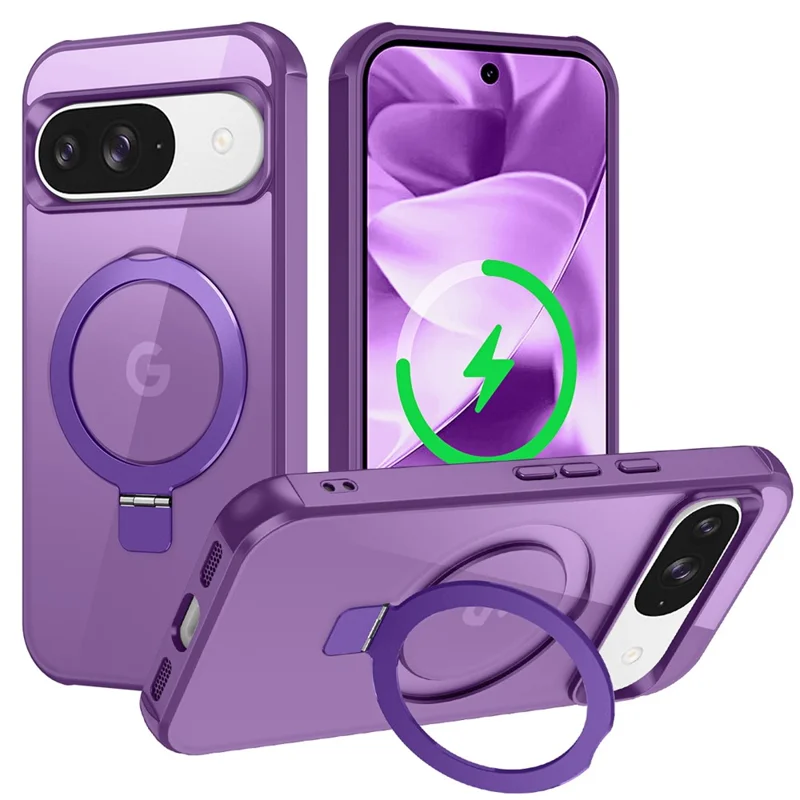 Phone Case For Google Pixel 10 Pro  /  10  /  9 Pro  /  9 Magnetic Case Ring Holder Kickstand TPU + PC Cover - Purple
