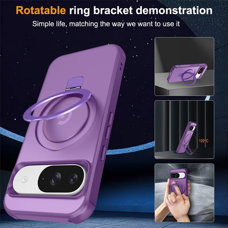 Phone Case For Google Pixel 10 Pro  /  10  /  9 Pro  /  9 Magnetic Case Ring Holder Kickstand TPU + PC Cover - Purple