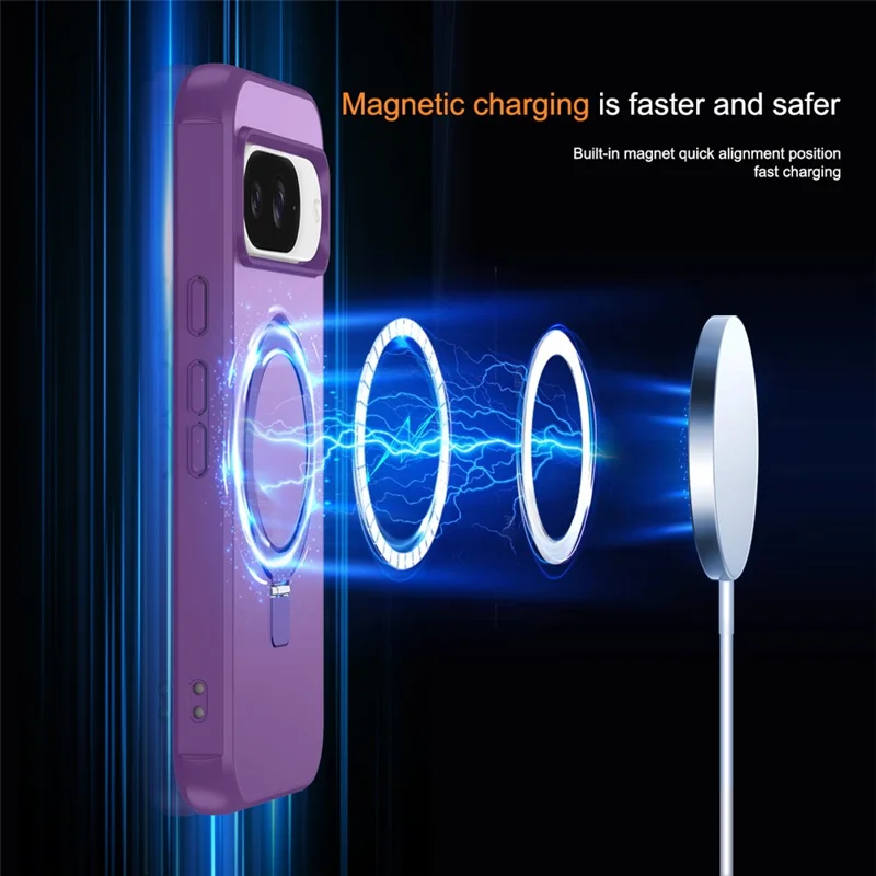 Phone Case For Google Pixel 10 Pro  /  10  /  9 Pro  /  9 Magnetic Case Ring Holder Kickstand TPU + PC Cover - Purple