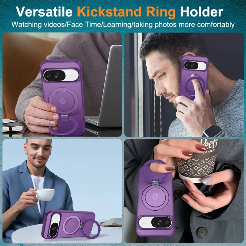 Phone Case For Google Pixel 10 Pro  /  10  /  9 Pro  /  9 Magnetic Case Ring Holder Kickstand TPU + PC Cover - Purple
