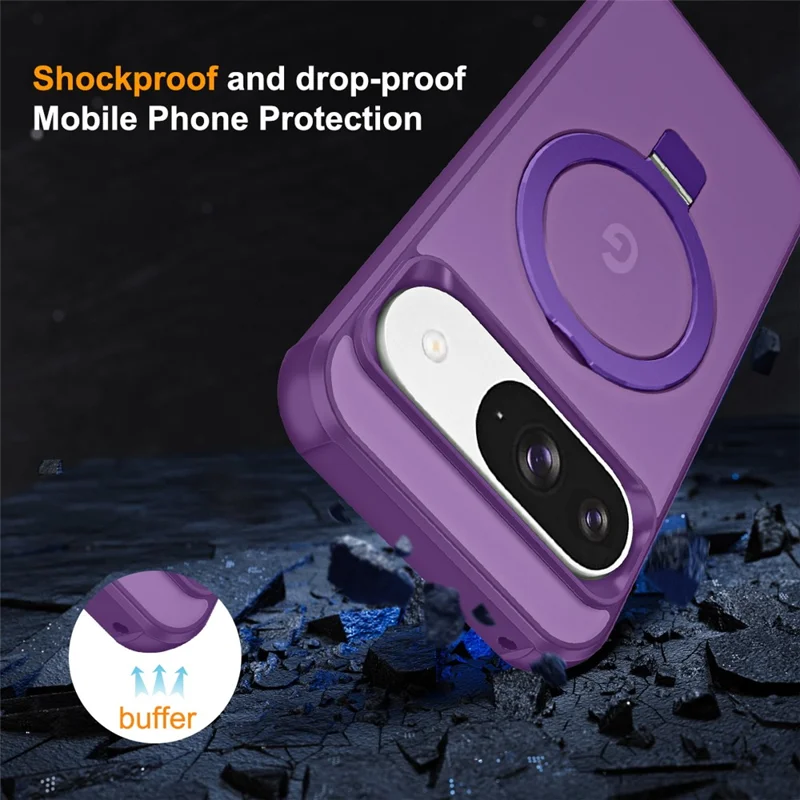 Phone Case For Google Pixel 10 Pro  /  10  /  9 Pro  /  9 Magnetic Case Ring Holder Kickstand TPU + PC Cover - Purple