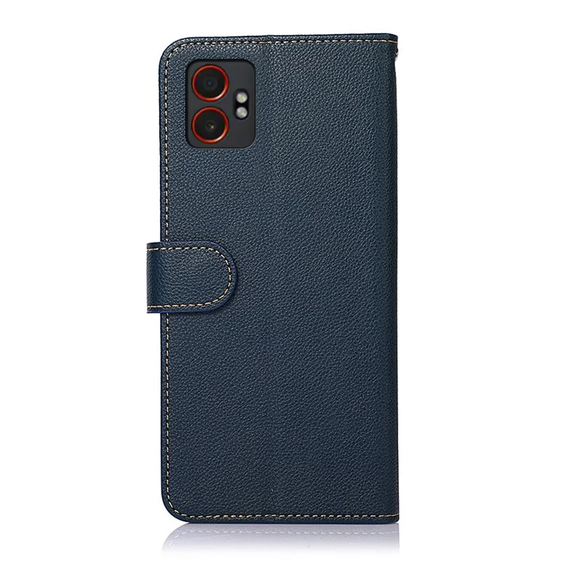 Étui KHAZNEH pour Samsung Galaxy XCover7 Pro Portefeuille avec blocage RFID Housse de téléphone en cuir PU avec sangle - Bleu