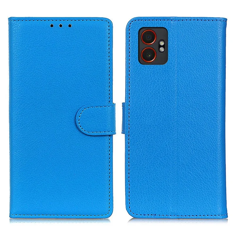 Capa Carteira para Samsung Galaxy XCover7 Pro em Couro PU com Textura de Couro de Lichia - Azul