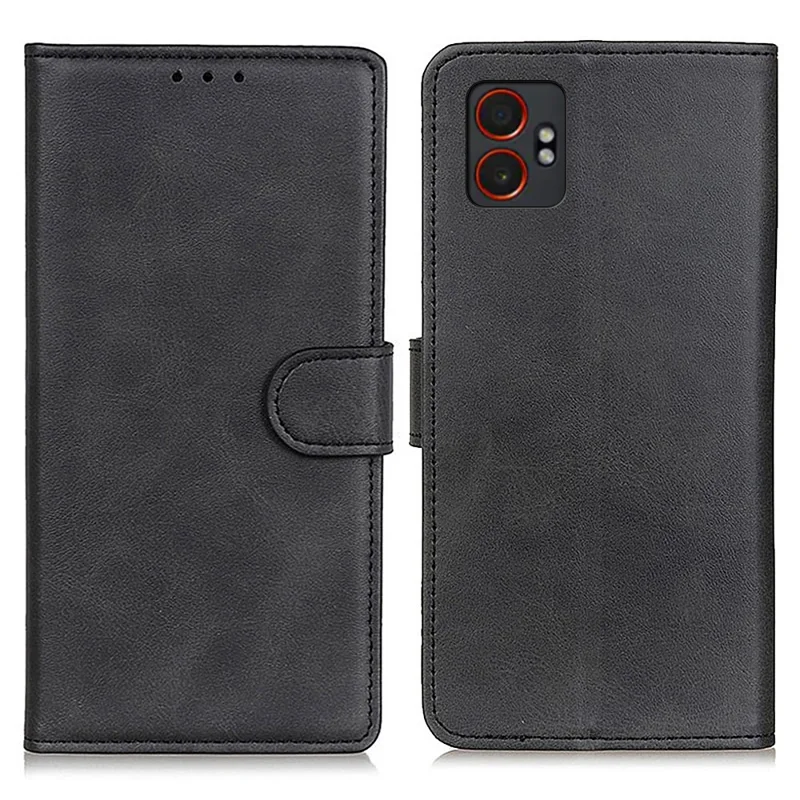For Samsung Galaxy XCover7 Pro Case Cowhide Texture Leather Wallet Stand Phone Cover - Black