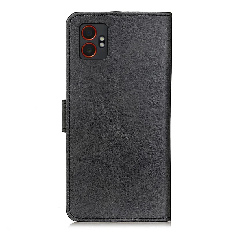 For Samsung Galaxy XCover7 Pro Case Cowhide Texture Leather Wallet Stand Phone Cover - Black