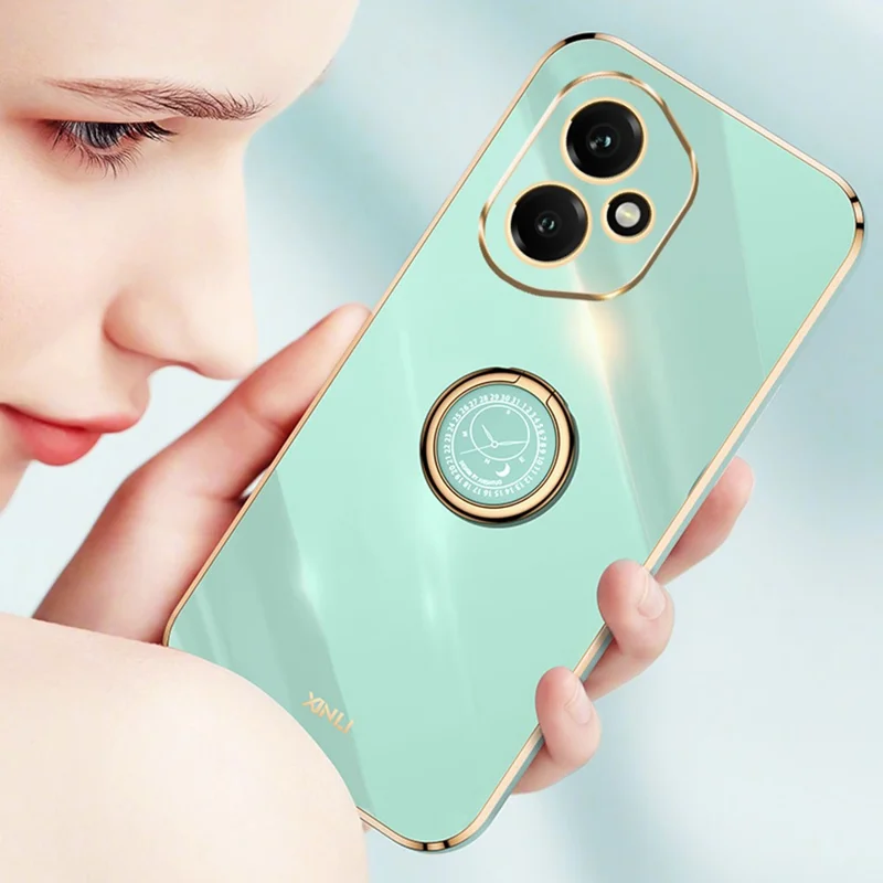 Capa XINLI para Honor 400 5G (Global) com Anel de Suporte e Revestimento Eletrolítico de TPU - Ciano