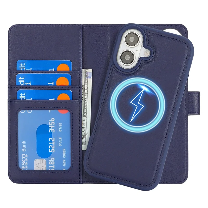 For iPhone 16 Wallet Case Compatible with MagSafe Anti-Drop Detachable PU Leather Phone Cover