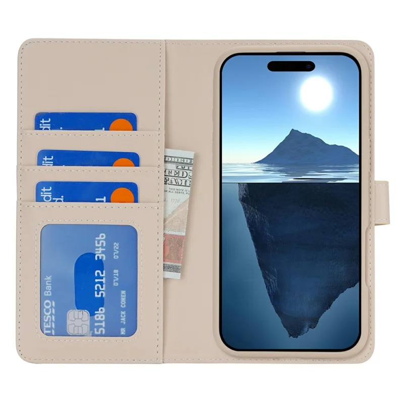 Funda Cartera para iPhone 16 Plus Compatible con MagSafe Anticaídas, Desmontable, de Cuero PU - Beige
