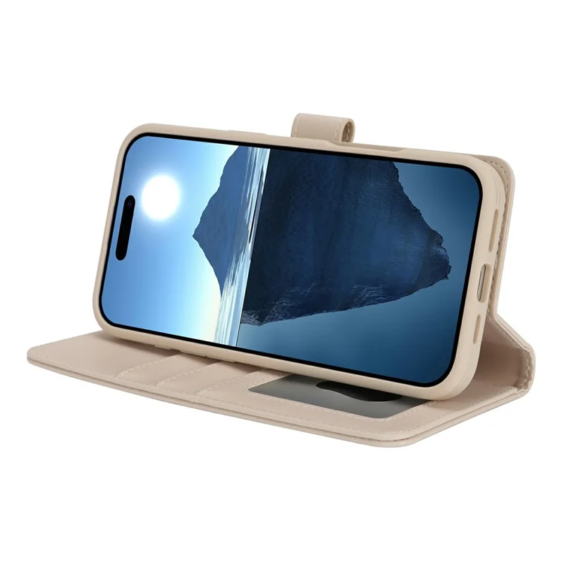 Funda Cartera para iPhone 16 Plus Compatible con MagSafe Anticaídas, Desmontable, de Cuero PU - Beige