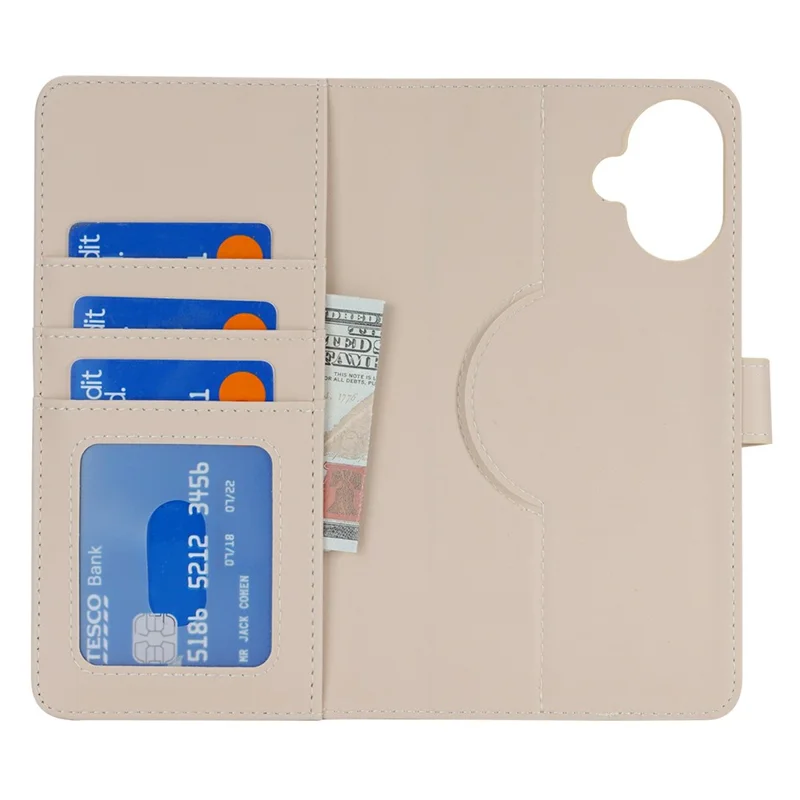 Funda Cartera para iPhone 16 Plus Compatible con MagSafe Anticaídas, Desmontable, de Cuero PU - Beige