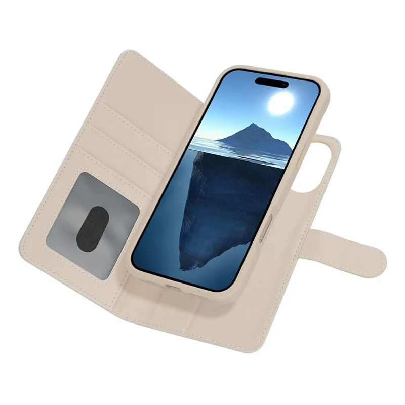 Funda Cartera para iPhone 16 Plus Compatible con MagSafe Anticaídas, Desmontable, de Cuero PU - Beige