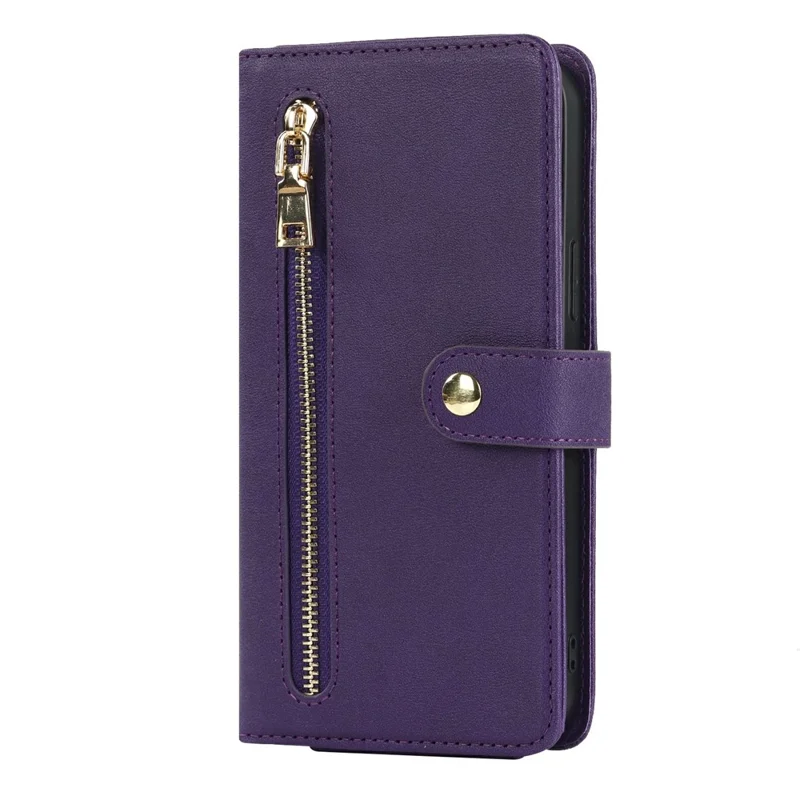 For iPhone 14 Pro Max Stand Case PU Leather Phone Cover with Straps  /  Zipper Wallet  /  Multiple Card Slots - Purple