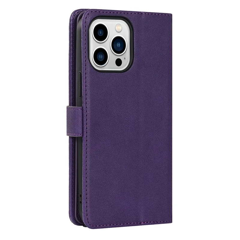 For iPhone 14 Pro Max Stand Case PU Leather Phone Cover with Straps  /  Zipper Wallet  /  Multiple Card Slots - Purple