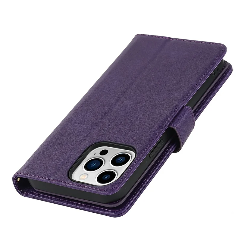 For iPhone 14 Pro Max Stand Case PU Leather Phone Cover with Straps  /  Zipper Wallet  /  Multiple Card Slots - Purple