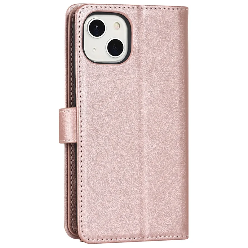 For iPhone 14 Plus Stand Case PU Leather Phone Cover with Straps  /  Zipper Wallet  /  Multiple Card Slots - Rose Gold