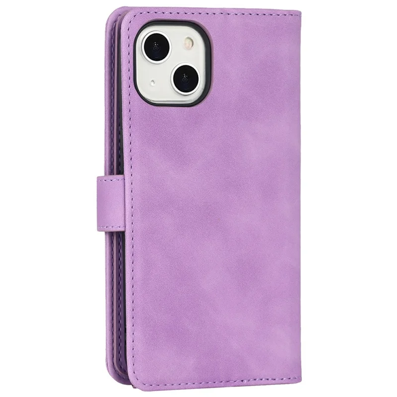For iPhone 14 Plus Stand Case PU Leather Phone Cover with Straps  /  Zipper Wallet  /  Multiple Card Slots - Light Purple