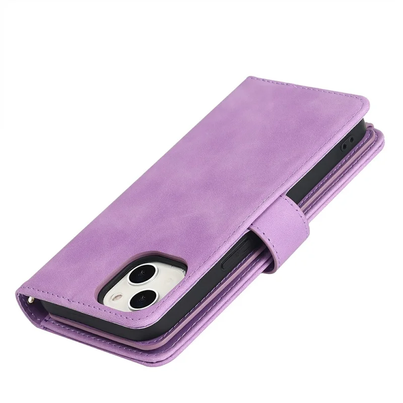 For iPhone 14 Plus Stand Case PU Leather Phone Cover with Straps  /  Zipper Wallet  /  Multiple Card Slots - Light Purple