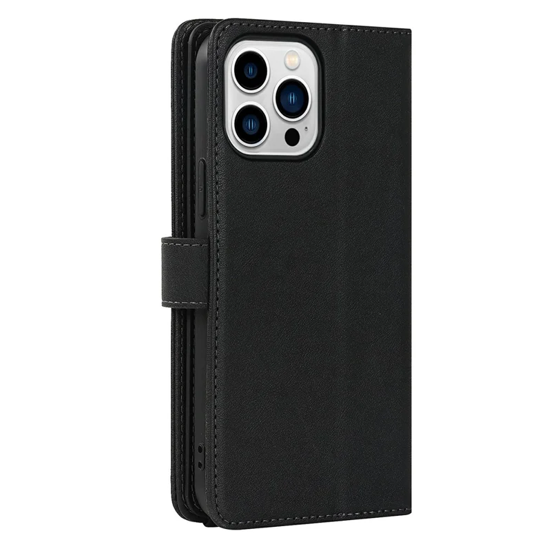 For iPhone 15 Pro Stand Case PU Leather Phone Cover with Straps  /  Zipper Wallet  /  Multiple Card Slots - Black