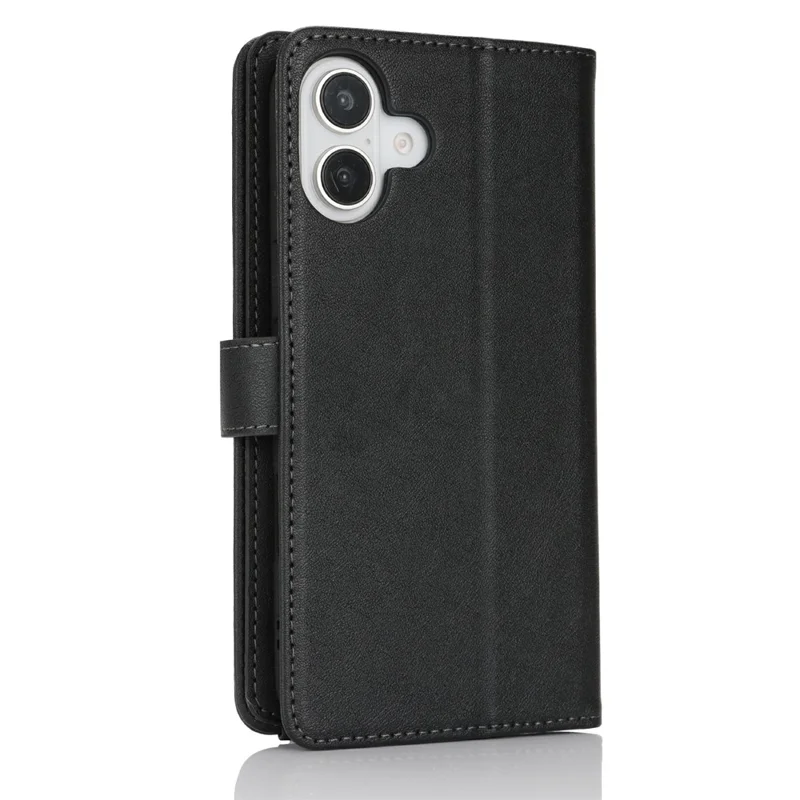 Per iPhone 16 Custodia Stand Custodia in pelle PU con cinghie / Portafoglio con cerniera / Più slot per schede - Nero